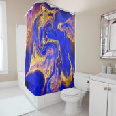 金ゴールド王室の，青，大理石，自然，渦，石，モダン シャワーカーテン (インサイチュ)