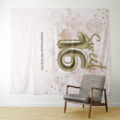 金ゴールド甘い16日バルーンパーティーピンク背景 タペストリー (インサイチュ(横))