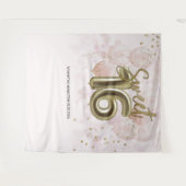 金ゴールド甘い16日バルーンパーティーピンク背景 タペストリー (正面(横))