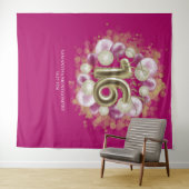 金ゴールド甘い16日バルーンパーティーピンク背景 タペストリー (インサイチュ(横))