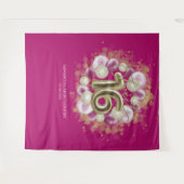 金ゴールド甘い16日バルーンパーティーピンク背景 タペストリー (正面(横))