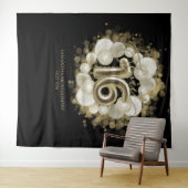 金ゴールド甘い16日バルーンパーティー黒の背景 タペストリー (インサイチュ(横))