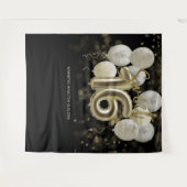 金ゴールド甘い16日バルーンパーティー黒の背景 タペストリー (正面(横))