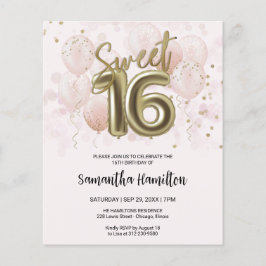 金ゴールド甘い16日バルーンピンクブッジ招待状