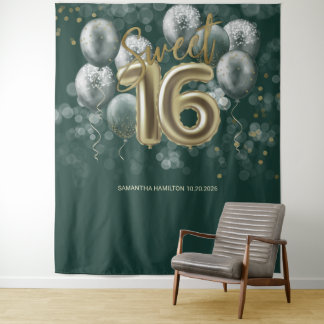 金ゴールド甘い16日間のバルーンEmerald Green Backdrop タペストリー