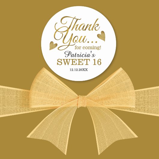 金ゴールド甘い16歳の誕生日パーティーありがとう ラウンドシール