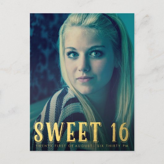 金ゴールド甘い16 16パーティー写真はがき インビテーションポストカード (正面)