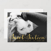 金ゴールド甘い16 16パーティー写真はがき インビテーションポストカード (正面/裏面)