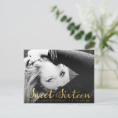 金ゴールド甘い16 16パーティー写真はがき インビテーションポストカード (スタンド正面)