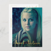 金ゴールド甘い16 16パーティー写真はがき インビテーションポストカード (正面/裏面)