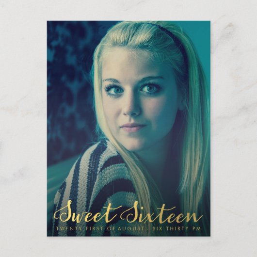 金ゴールド甘い16 16パーティー写真はがき インビテーションポストカード (正面)