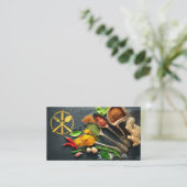 金ゴールド用具ロゴ | ハーブとスパイス | 料理 名刺 (スタンド正面)