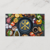 金ゴールド用具ロゴ |フライパンとフード 名刺 (正面)