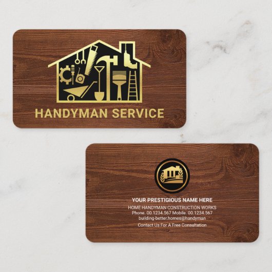 金ゴールド用手作りツール木目ホーム 名刺 (正面/裏面)