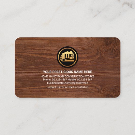 金ゴールド用手作りツール木目ホーム 名刺 (裏面)