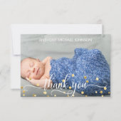 金ゴールド男の子のシャワーありがとう |写真+文字 サンキューカード (正面)