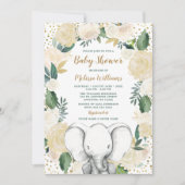 金ゴールド男女兼用緑象の赤ちゃんシャワー 招待状 (正面)