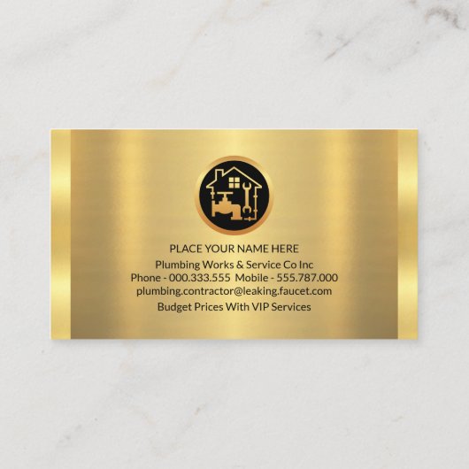 金ゴールド画層上の給排水衛生設備配管アイコン 名刺 (裏面)