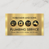 金ゴールド画層上の給排水衛生設備配管アイコン 名刺 (正面)