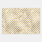 金ゴールド白い星とストライプ ラッピングペーパーシート (正面)