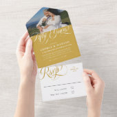 金ゴールド白い渦巻き写真50結婚周年 オールインワン招待状 (貼ってはがせる)