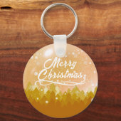 金ゴールド白い穏やかな雪の森メリークリスマス キーホルダー (正面)