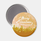 金ゴールド白い穏やかな雪の森メリークリスマス マグネット (正面/裏面)