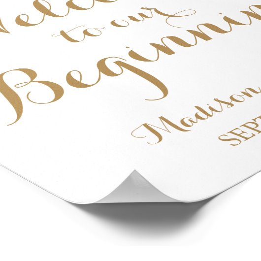 金ゴールド白い花が私たちの最初のサインへようこそ ポスター (角)