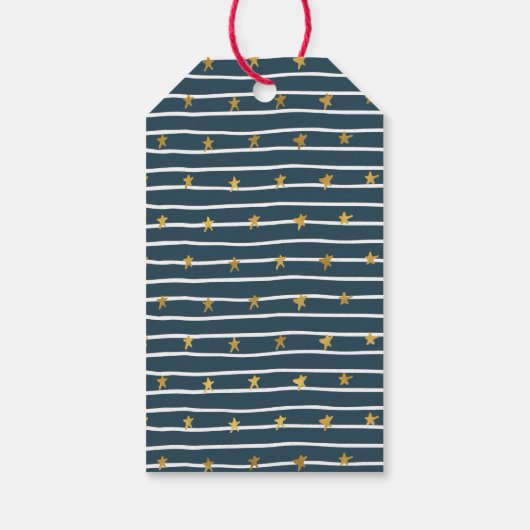 金ゴールド白い青の星とストライプ ギフトタグ (裏面)