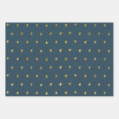 金ゴールド白い青の星とストライプ ラッピングペーパーシート (正面2)