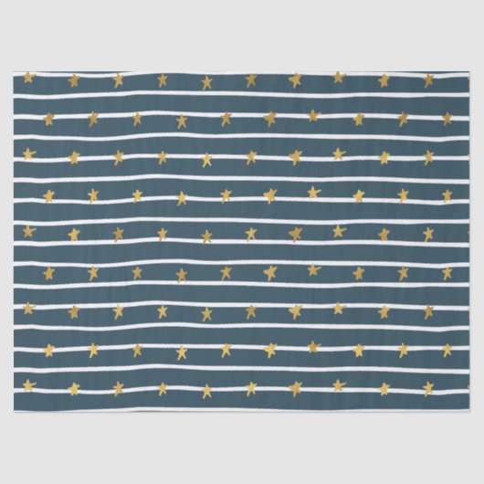 金ゴールド白い青の星とストライプ 薄葉紙 (正面)