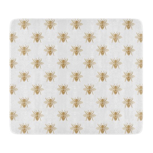 金ゴールド白の金属フェイクなホイルの写真効果の蜂 カッティングボード (正面)