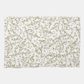 金ゴールド白または色の花音楽パターン キッチンタオル (横)