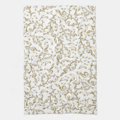 金ゴールド白または色の花音楽パターン キッチンタオル (縦)