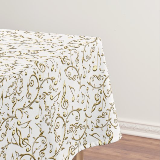 金ゴールド白または色の花音楽パターン テーブルクロス (インサイチュ)