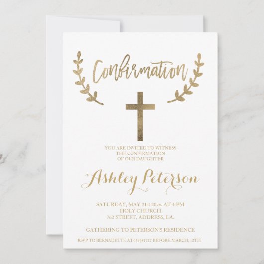 金ゴールド白エレガントタイポグラフィ確認 招待状 (正面)