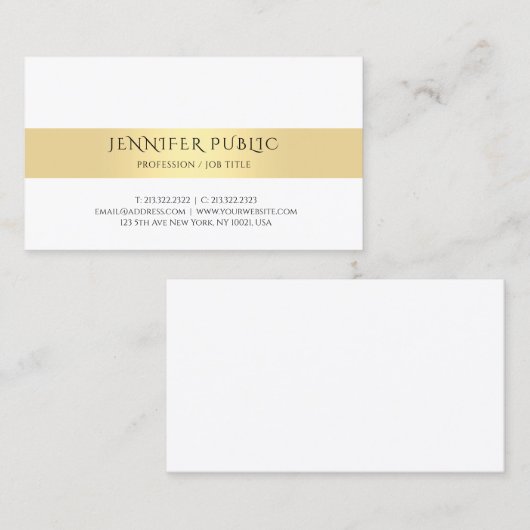 金ゴールド白エレガントモダンシンプルテンプレートトレンディー 名刺 (正面/裏面)