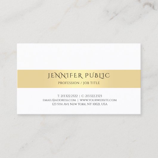 金ゴールド白エレガントモダンシンプルテンプレートトレンディー 名刺 (正面)