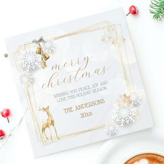 金ゴールド白エレガントヴィンテージスクリプトメリークリスマス シーズンカード