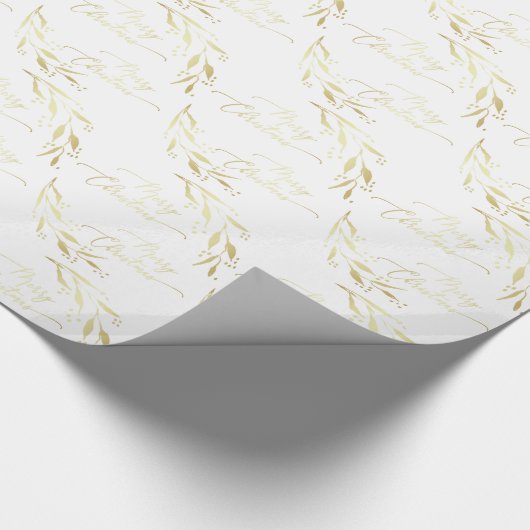 金ゴールド白エレガント手文字メリークリスマス ラッピングペーパー (角)