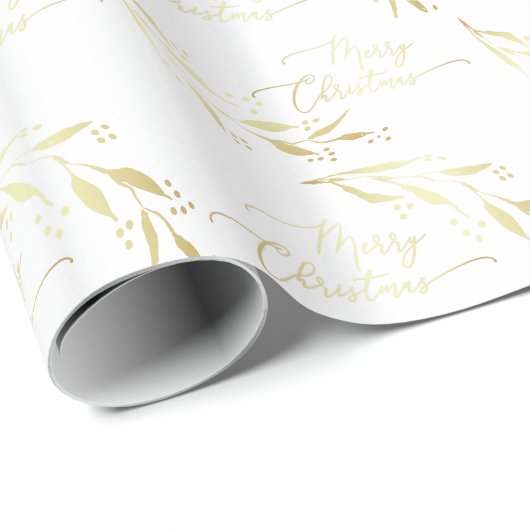 金ゴールド白エレガント手文字メリークリスマス ラッピングペーパー (ロールコーナー)