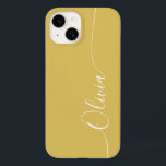 金ゴールド白エレガント書のスクリプト名 Case-Mate iPhone 14ケース<br><div class="desc">白い書道のスクリプトの名エレガント前カスタムiPhone 14電話のケースはトレンディーとデザインを特徴と金ゴールドの背景に手の書道のスクリプトのタイポグラフィにモダンは、あなたの名前を持つ。©Evco Studio www.zazzle.com/store/evcostudioによる設計</div>