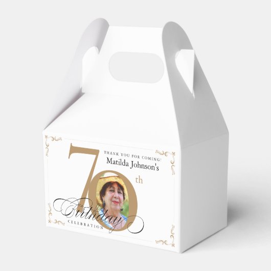 金ゴールド白カスタム書道写真第70誕生日 フェイバーボックス (正面サイド)