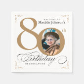 金ゴールド白カスタム書道写真80誕生日 スタンダードカクテルナプキン (正面)