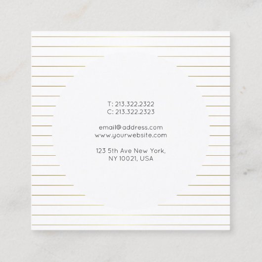 金ゴールド白テンプレートエレガントモダンシンプルデザイン スクエア名刺 (裏面)