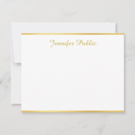 金ゴールド白テンプレート手書きスクリプト名文字 ノートカード (正面)
