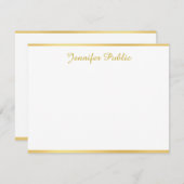 金ゴールド白テンプレート手書きスクリプト名文字 ノートカード (正面/裏面)