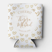 金ゴールド白ハートカスタムことわざ名の日付 缶クーラー (正面)