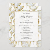 金ゴールド白ハートバルーン赤ちゃんシャワー 招待状 (正面/裏面)