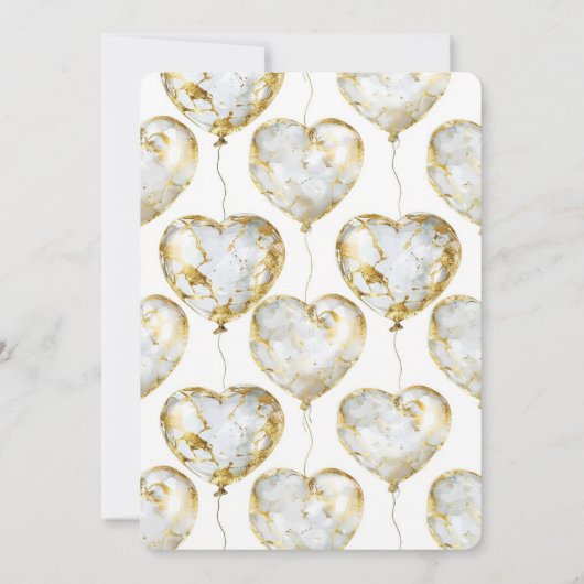 金ゴールド白ハートバルーン赤ちゃんシャワー 招待状 (裏面)